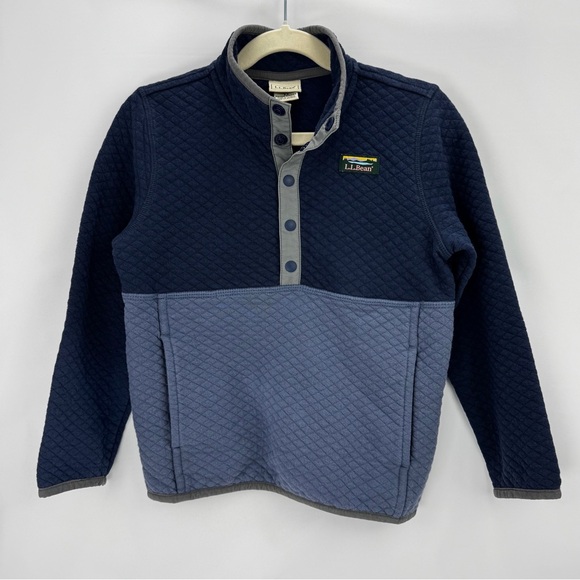 L.L. Bean Other - L.L. Bean Kids Quilted Blue Colorblock Snap Quarter Pullover Sweatshirt Size 4